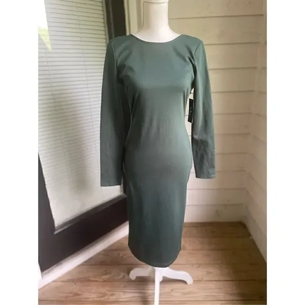NWT Lulus Olive Green Open Back Long Sleeve Round Neck Dress Size L Party Knee L - Image 16
