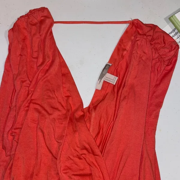 Forever 21 Coral Ruched Mini Dress Deep V Neck Sleeveless Cocktail Party - Image 4