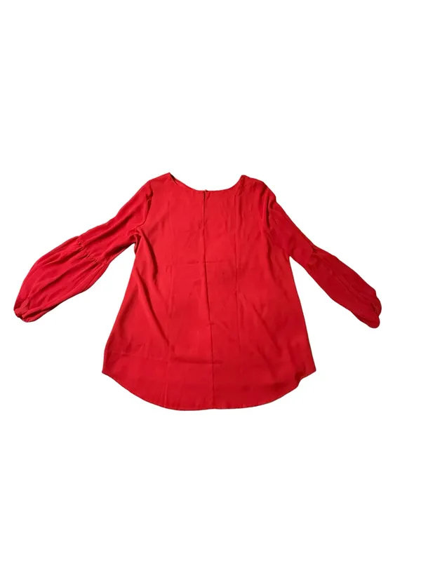 Ann Taylor Factory Red Balloon Sleeve Blouse Top XL Crew Neck Keyhole Pleated - Image 4