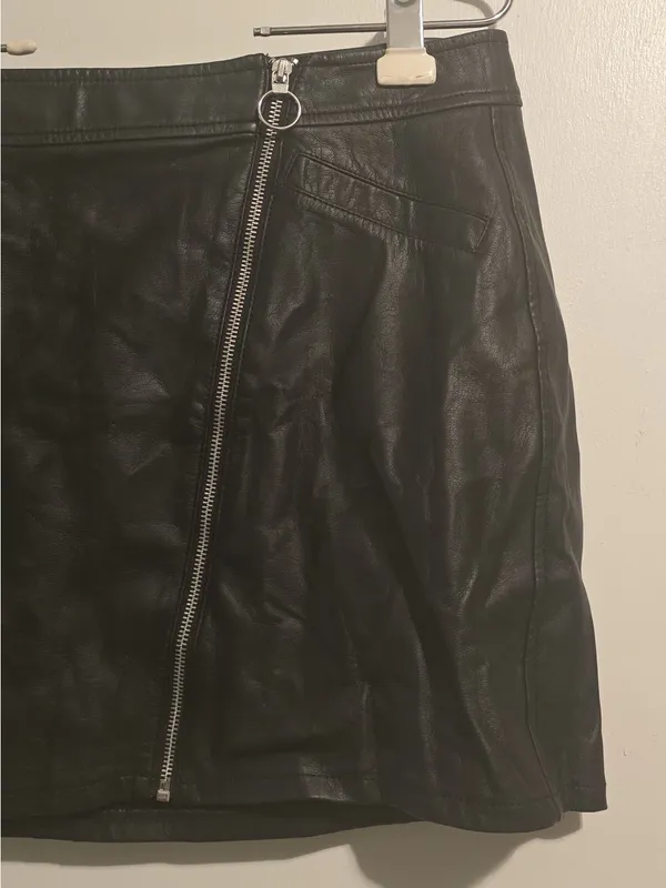 Express Black Faux Leather Asymmetrical Zip Mini Skirt - Image 5