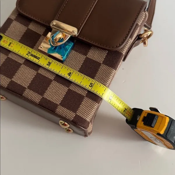 Elegant Brown Checkered Crossbody Bag NWT - Image 4