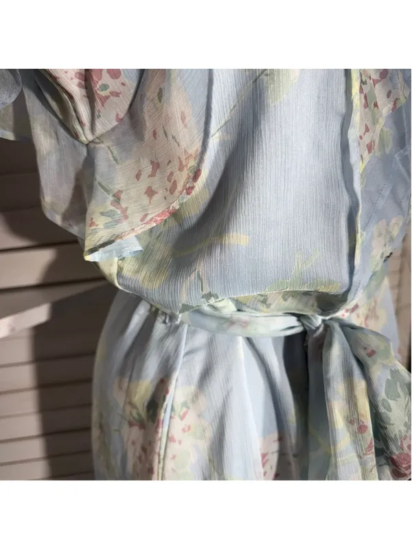 Ralph Lauren floral blue midi dress chiffon flutter sleeves cottage fairy boho 6 - Image 10