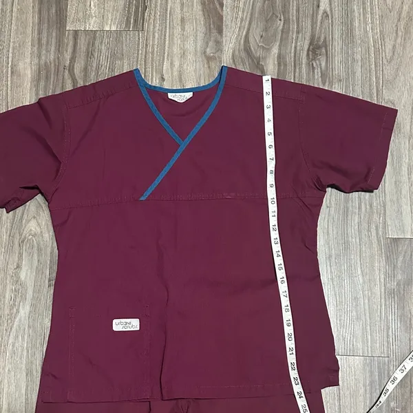 Urbane Straight-Leg Scrub Set in Burgundy with Blue Trim - Image 4