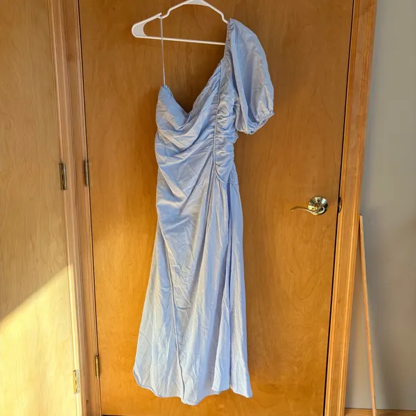 HELLO MOLLY Light Blue One Shoulder‎ Ruched Maxi Dress Size XL - Image 7