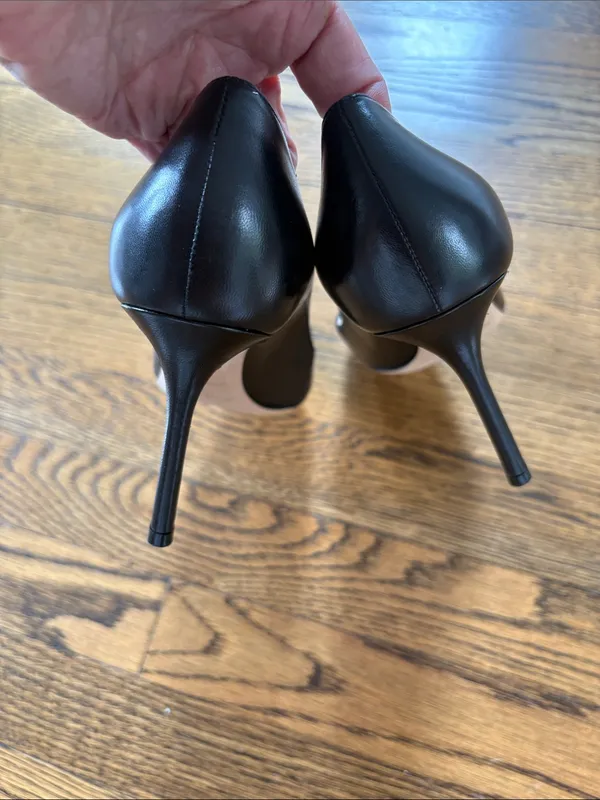 Jimmy Choo Black Leather Pointed-Toe Stiletto Pumps, 3.5” heel, 38.5 - Image 3