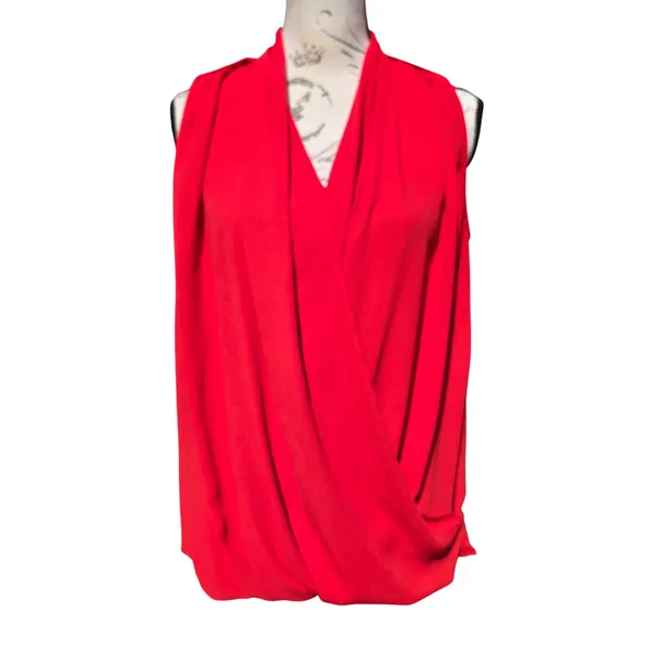 Mango MNG Suit Collection Red Draped Surplice Sleeveless Blouse Top Small‎ - Image 2