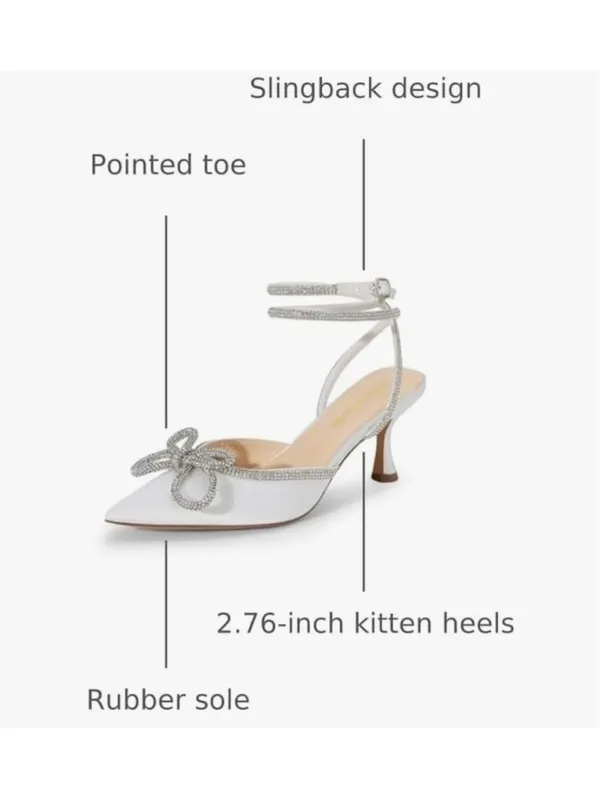 Dream Paris NEW White Wedding Kitten Rhinestone Bow Ankle Strap Closed 2.76”Heels - Image 3