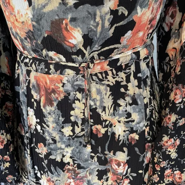 Free People Mini Dress Sz XS Heart Of Gold Dark Floral Boho Bell Sleeve Fairy - Image 13