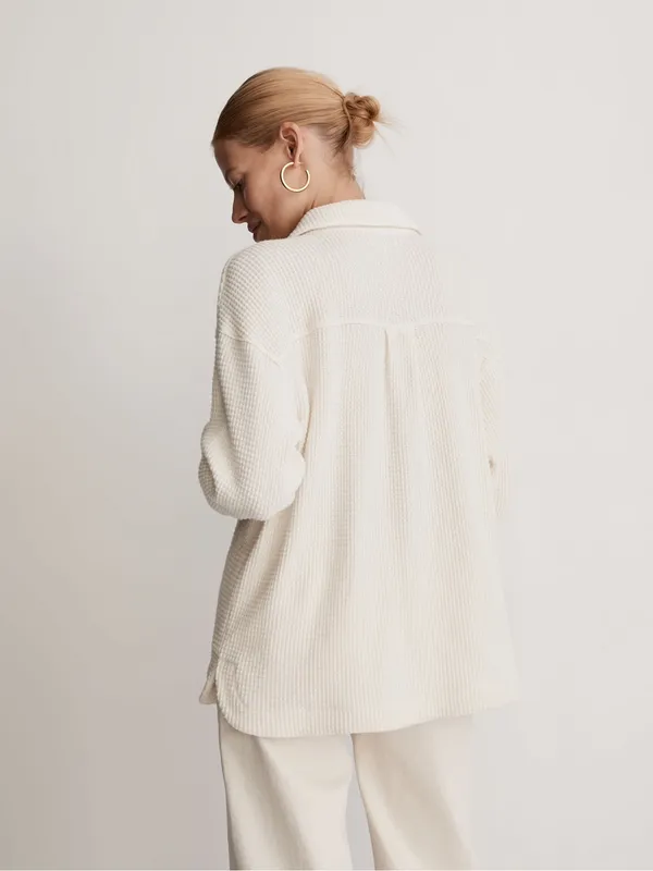 Madewell Waffle Knit Shirt Jacket Antique Cream Shacket Women's Medium NI105 - Image 3