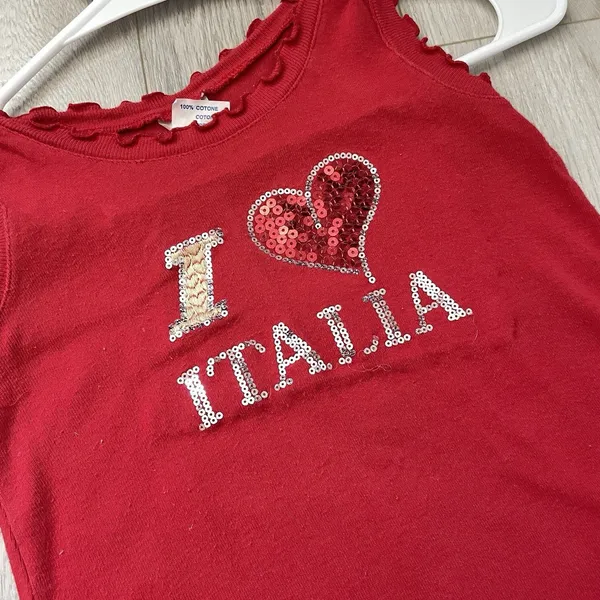 Italia Tank Top cotton sequin ruffle womens Red (size 2) blokecore euro y2k vtg - Image 5