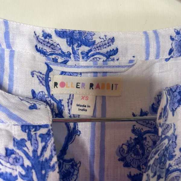Roller Rabbit white blue Lily Stripe Pamina linen maxi dress sz XS - Image 3