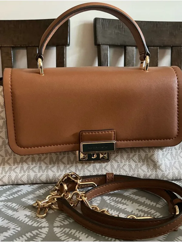 Michael Kors Laila Small Satchel Vanilla Acorn MK Logo Chain Crossbody - Image 5