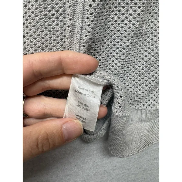 COLDWATER CREEK Silk Cotton Mesh Open Knit Lightweight Cardigan Small 8 Gray - Image 3
