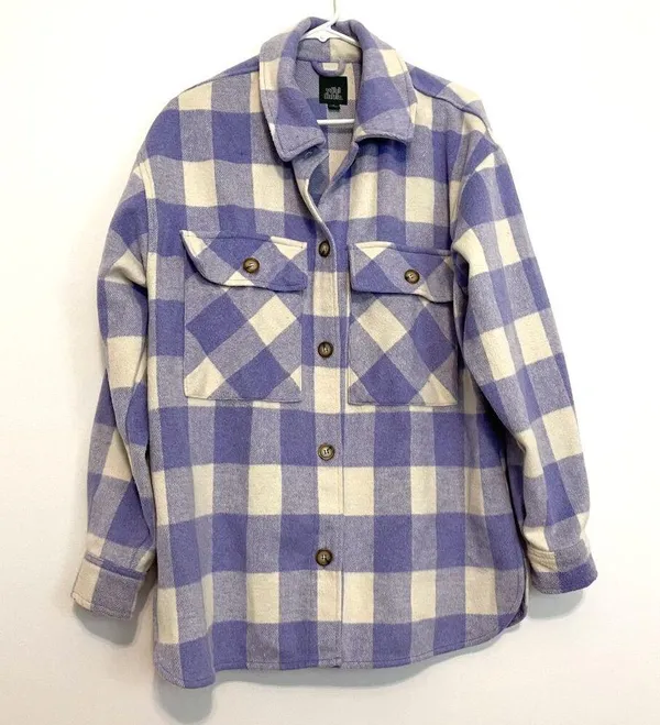 WILD FABLE Lilac Lavender Purple Cream Ivory Plaid Oversized Fit Shacket Jacket - Image 2