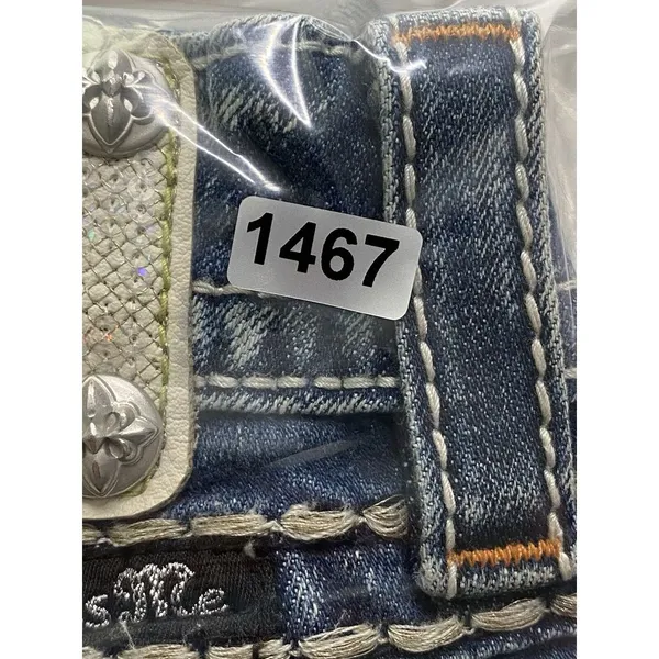 Miss Me Jeans Womens Sz 25 cuffed‎ capri Denim Embellished Fleur de lis Pockets - Image 12