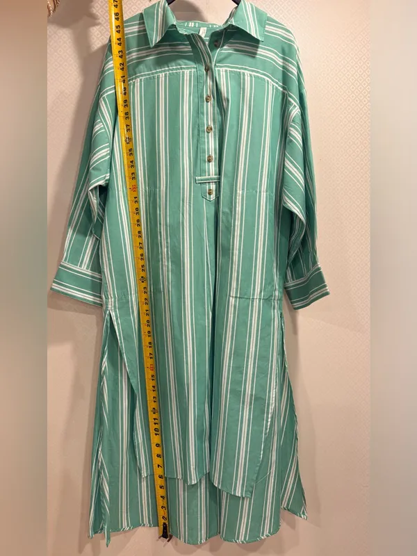 NWT Anthropologie Mint Green and White Striped Midi Shirt Dress Cotton - Image 8