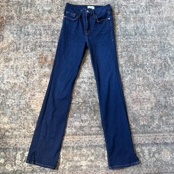 FRAME Le Mini Boot Jeans Dark Indigo High Rise Slit Hem Size 28 - Image 6