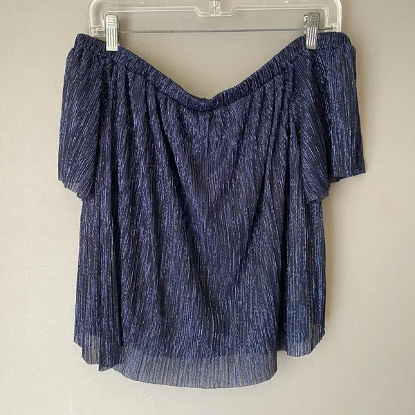 Lush sz M blue‎ metallic off shoulder boho blouse - Image 6