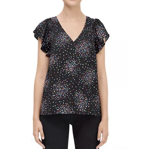 Kate Spade New York‎ Women Black Confetti Cheer Blouse Size XS Flutter Sleeve - Image 12
