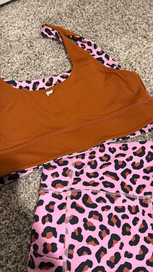 Fabletics Pink Leopard Print Leggings & Sports Bra Set - Image 5