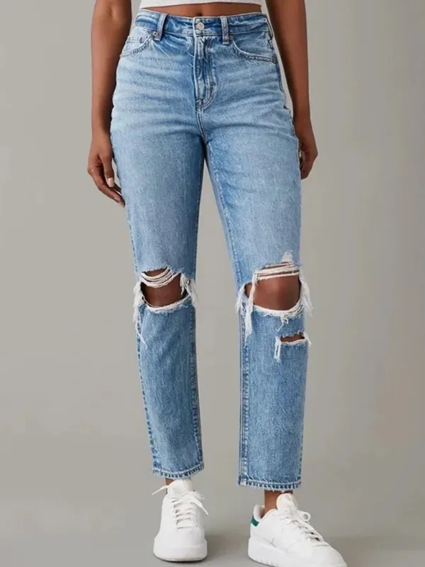American Eagle size 4 short strigid light denim distressed jeans preppy casual - Image 7