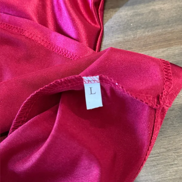 Women's NEW Dark Red Satin Long Sleeve Blouse Size Large #260759 - Image 8