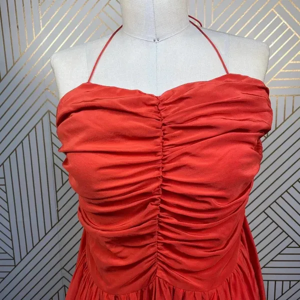 Tucker‎ Red Silk Ruched Smocked Halter Dress - Image 2