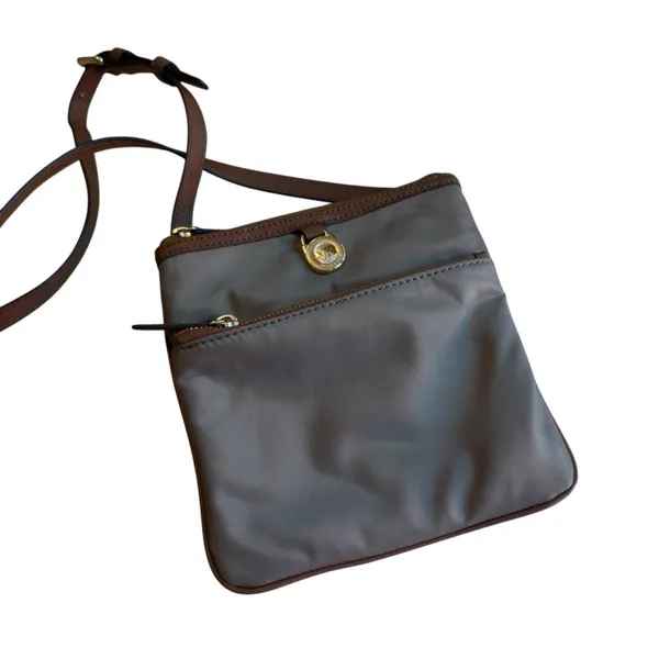 Michael Kors Jet Set Brown Nylon Leather Trim Crossbody Travel Bag 8.5x8 in GUC - Image 5