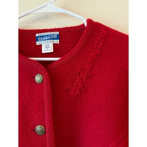Pendleton Long Sleeve Embroidered Wool Cardigan Sweater Red Women's Size Small - Image 3
