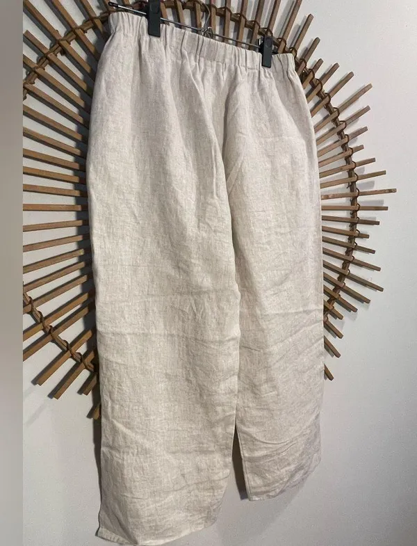 Grade & Gather Women’s Beige Linen Cropped Pants w Side Slit LNC Coastal Ltwght - Image 11
