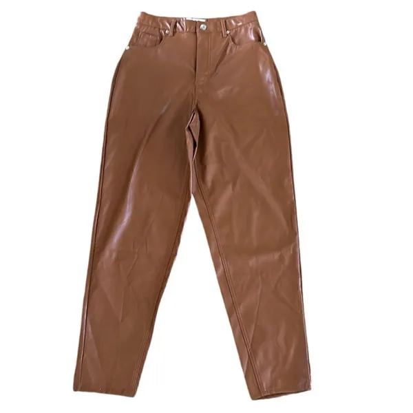 JUICY COUTURE Rodeo Barrel Fit High Waist Faux Leather Pants, Camel Size 27 NWOT - Image 3