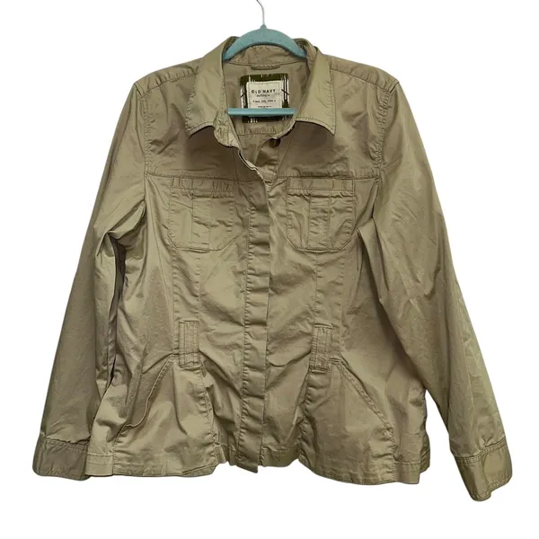 Vintage Old Navy Women's XXL‎ Khaki Utility Safari Jacket Roll Tab Cargo Pockets - Image 2