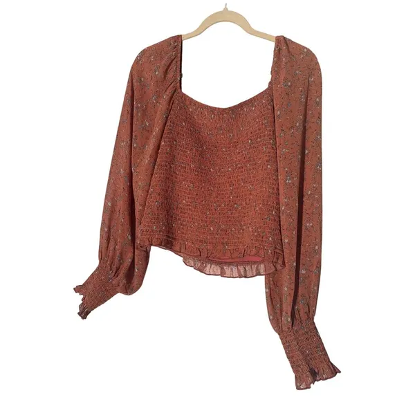 Prómesa Ruched Long Sleeve Burnt Orange Medium Cropped Top - Image 5