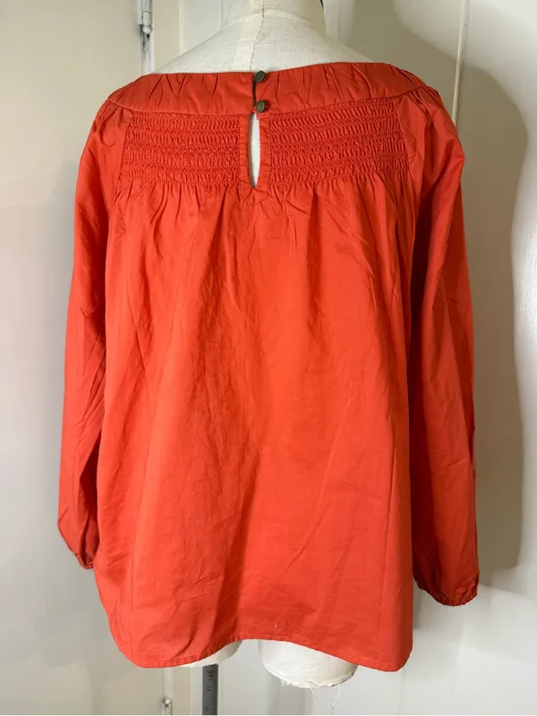 Maeve Anthropologie Women's Smocked Yoke Long-Sleeve Top - Orange Sz S - Image 2