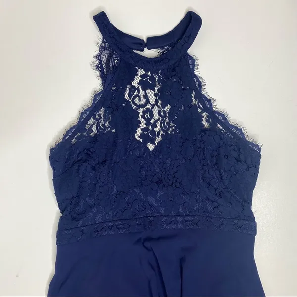 Lulu’s Dance All Evening Navy Lace Halter Neck Maxi Evening Gown L - Image 7