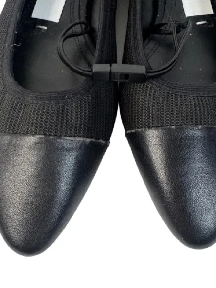 Zara Black Pointed Toe Knit Ballet Flats with Cap Toe - Image 2