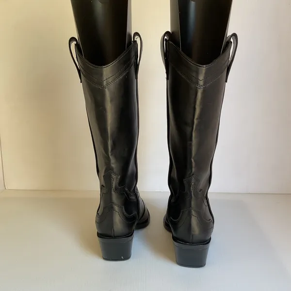 ZARA Women’s Black Western Cowboy Boots Size 37 US 6.5 Silver Metal Toe Y2K - Image 4