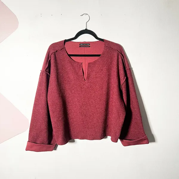Urban Outfitters Sweater Medium Burgundy Ribbed Boxy Oversized - Image 2