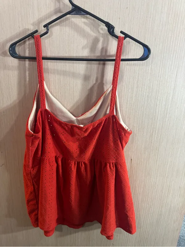 Women’s Urban Rose Burnt Orange Eyelet Peplum Cami Tank Top Size 3X - Image 4