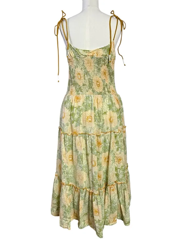 Free People Bohemian Dainty Cottage Adriel Tiered Midi Dress Ivory Floral Small - Image 11