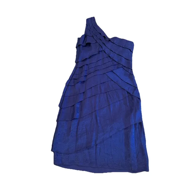 One Shoulder Dress XS Blue Ruffle Going Out Cocktail Y2K Party Minimal Hoco Prom - Image 2