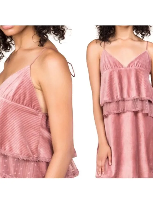POL Pink Velvet Cascading Ruffle Dress Size L - Image 2