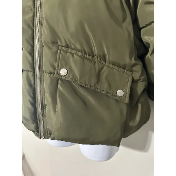 TOAST SOCIETY PLUTO KHAKI GREEN PUFFER JACKET Hooded Patch Pocket‎ EUC Size M - Image 7