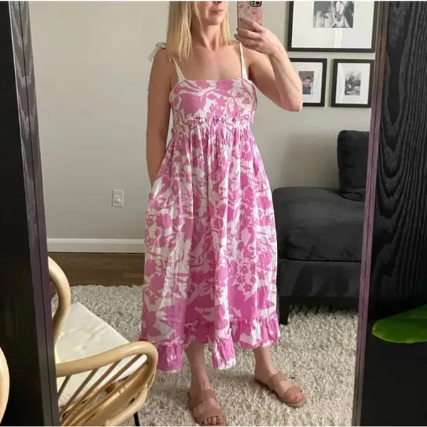Peter Som Pink Midi Dress SIZE 2 Ruffle Cottage Cotton Vacation Sundress $400 - Image 5
