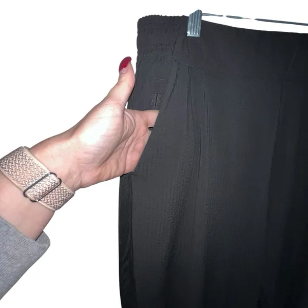 Athleta Womens‎ Textured Brooklyn Jogger Pants Size 16 Black Side Stripe Nylon - Image 11