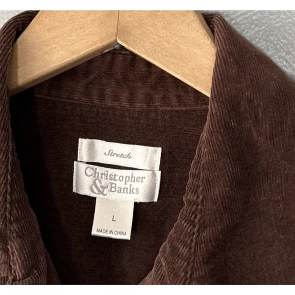 Dark Brown Corduroy Shirt Size Large Country Western Cowgirl Snap Front Casual - Image 6