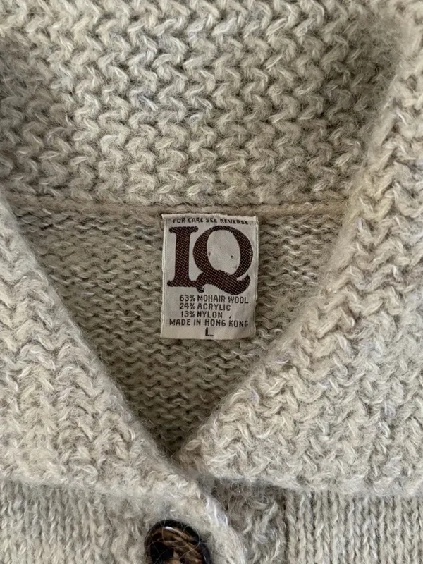 Vintage IQ Mohair Wool‎ Cardigan Cable Knit Tan Longline Collared Sweater - Image 4
