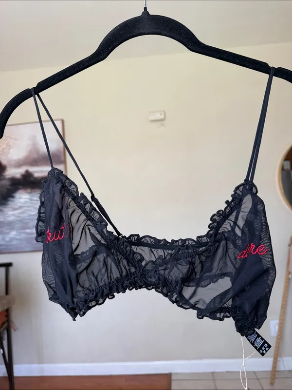 NWT SKIMS Sleepover Triangle Bralette Mesh Truth Dare Onxy Black size L - Image 3