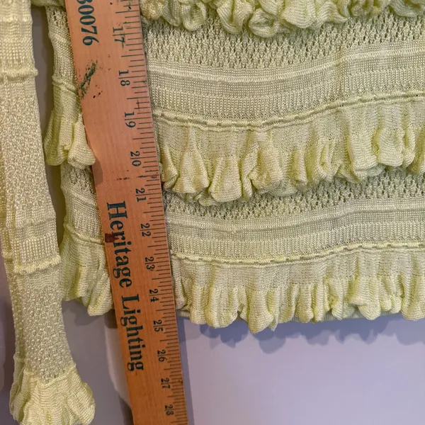 Anthropologie Ruffle Open Knit Sweater Womens Large Lime Green Feminine Coquette - Image 11