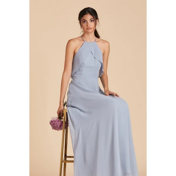 NWT Womens Size Small Birdy Grey Blue Jules Chiffon Ruffle Accent Maxi Dress - Image 5
